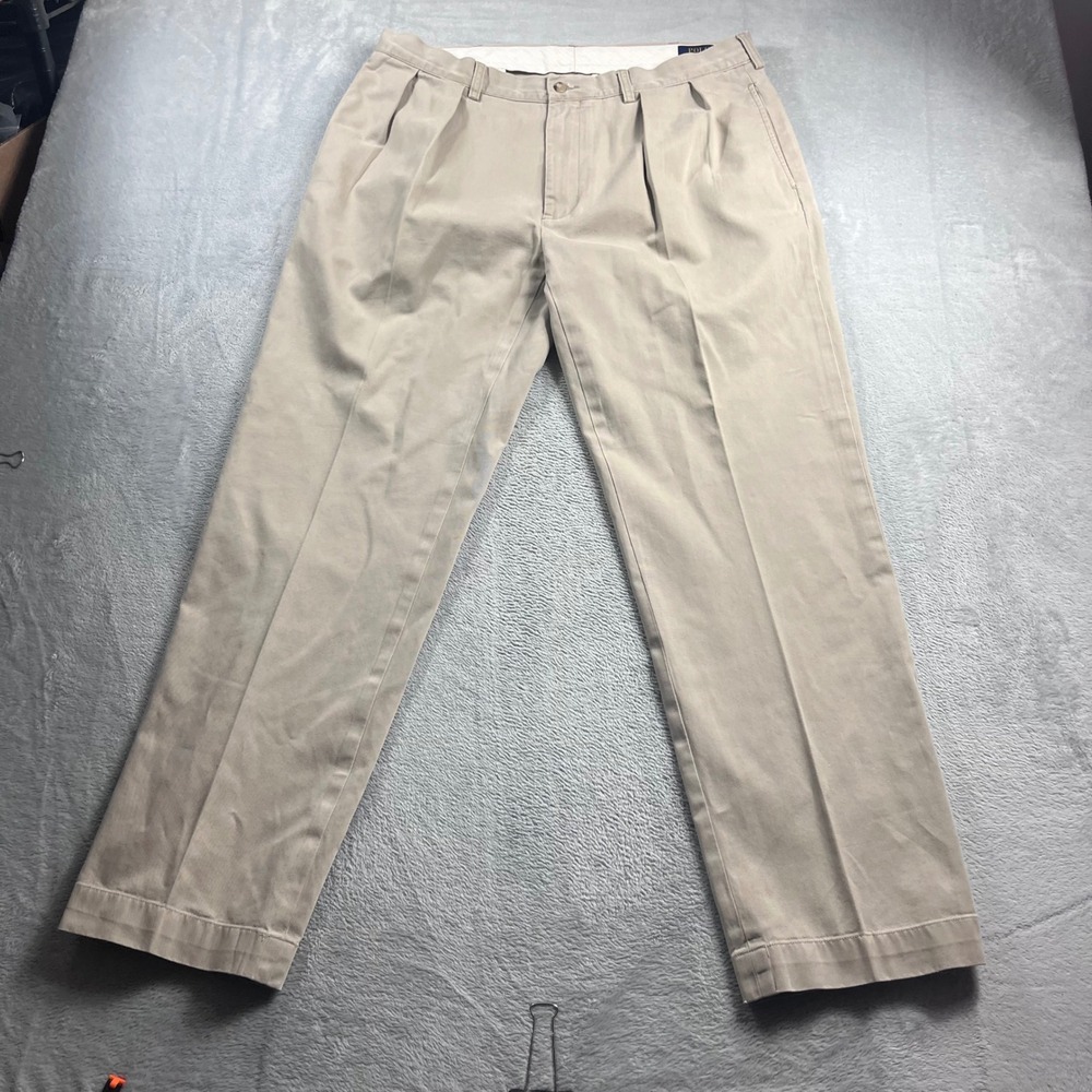Polo Ralph Lauren Andrew Pant Mens 36x32 Khaki Tan Pleated Chino Cotton Trousers